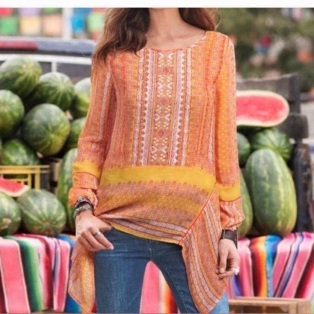 sundance sheer embroidered butterfly hem long sleeve blouse